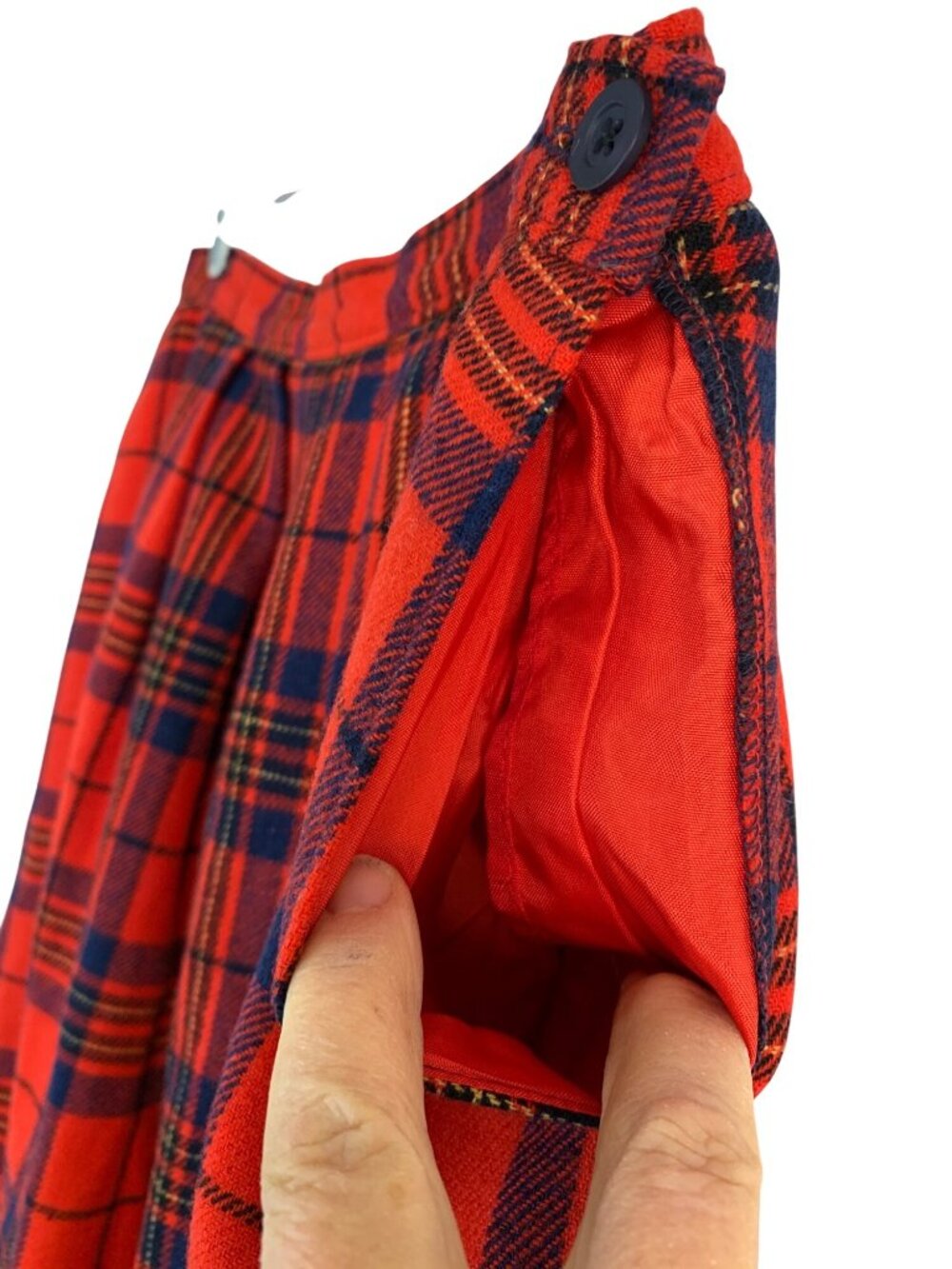 Vintage 70s Pendleton Red Leslie Tartan Wool Midi Skirt USA 10/12 Moth Holes - Picture 6 of 16
